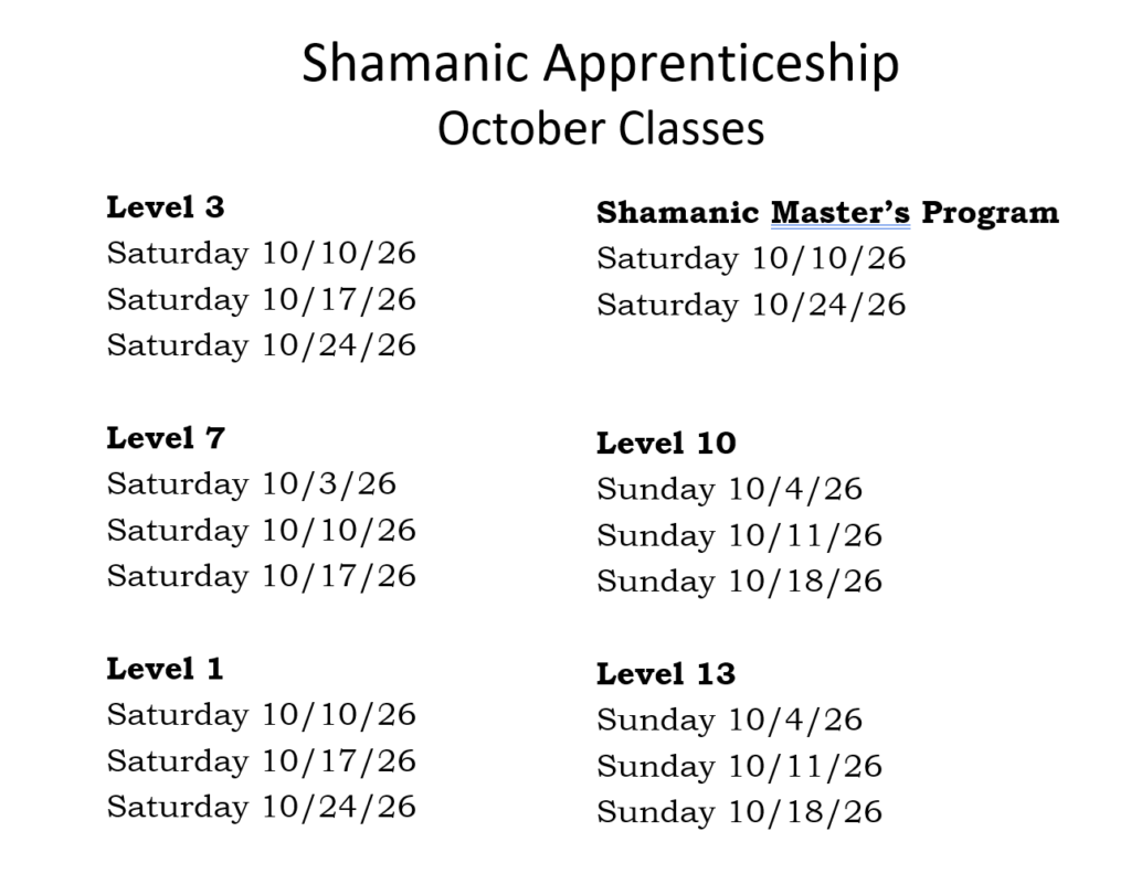 Oct Shamanic Apprenticeship Class Calendar