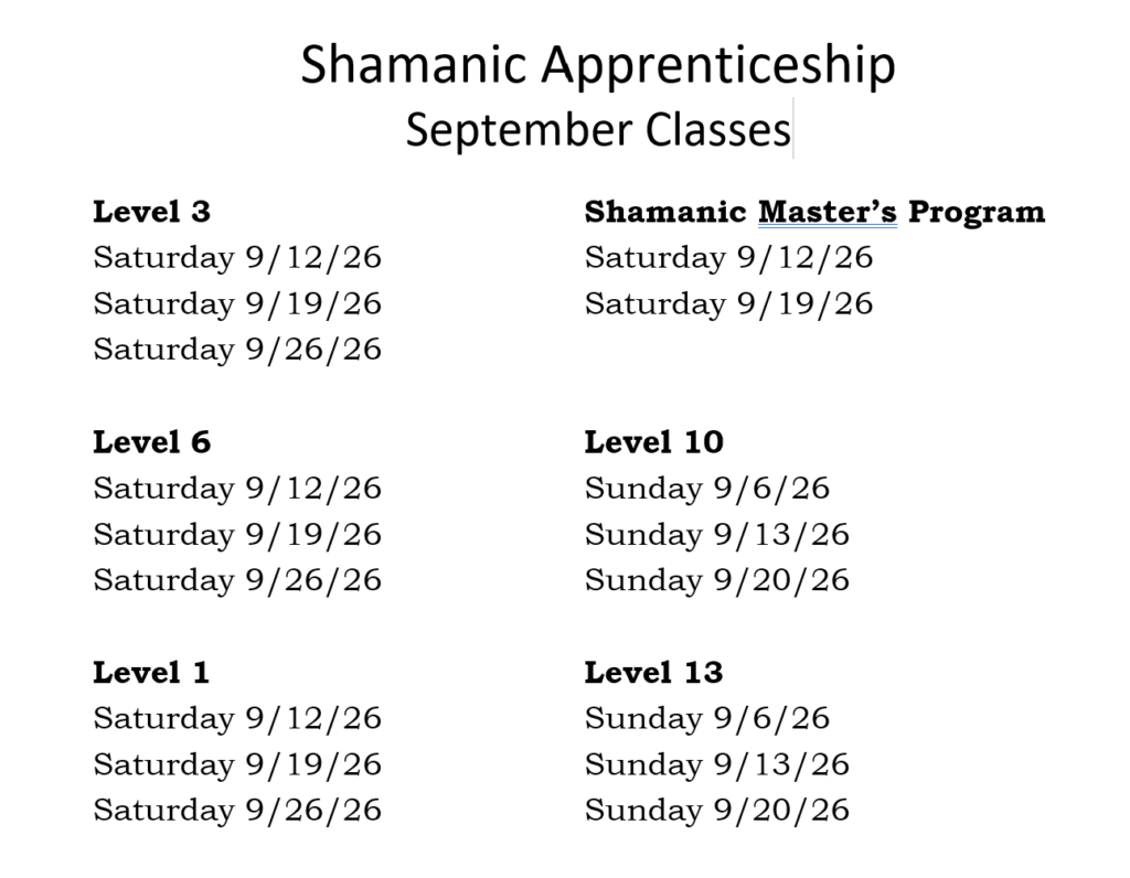Sept Shamanic Apprenticeship Class Calendar